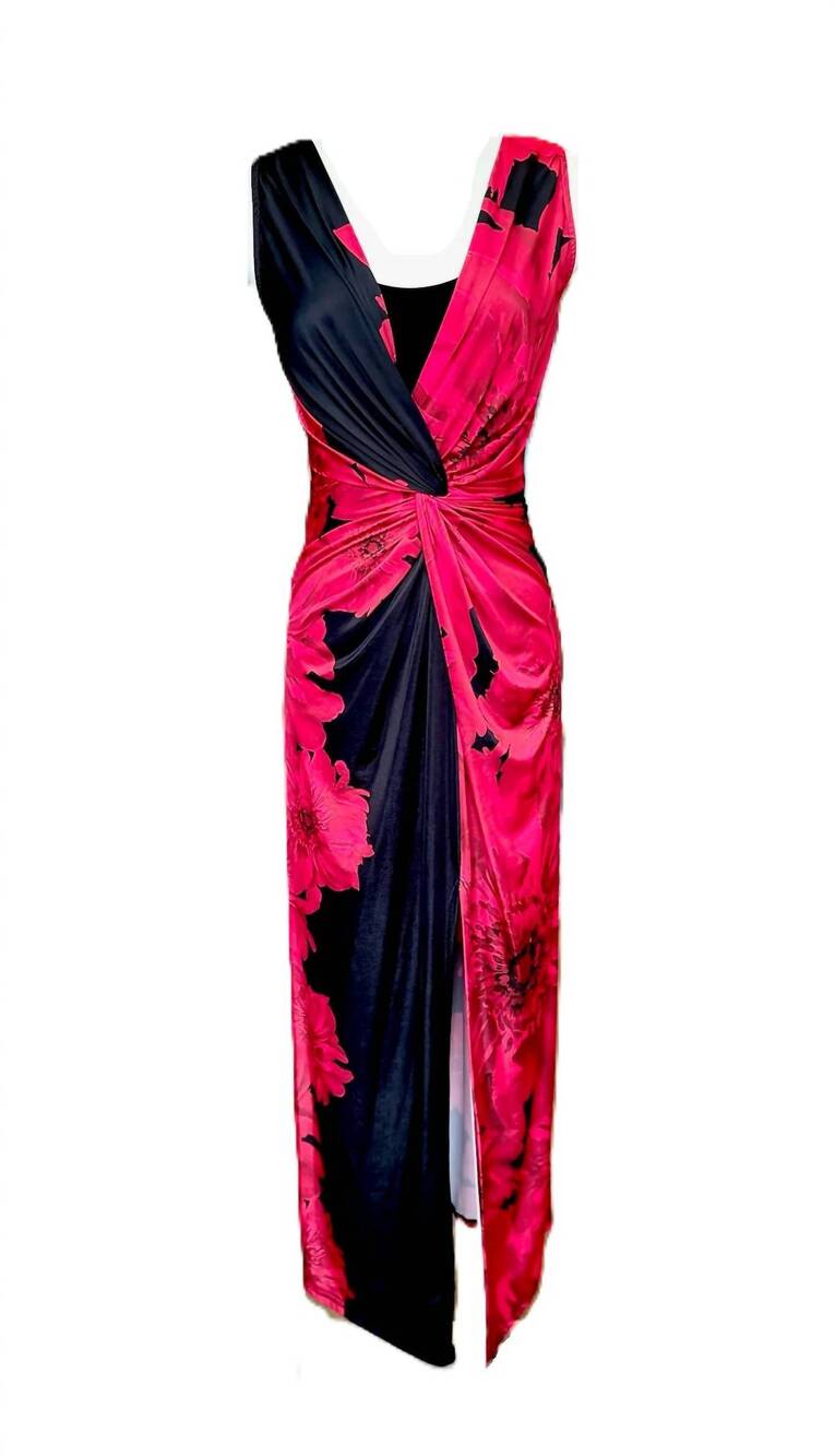 NEW ARIELLA women's twist front slit maxi dress in black/ red